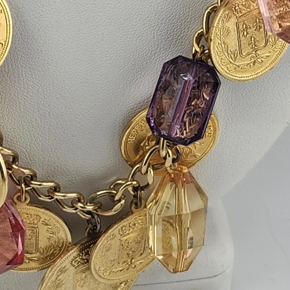 Vintage Joans Collectables Coin And‎ Acrylic Bead Necklace